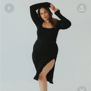 Black Klassy Network square neck midi brami dress